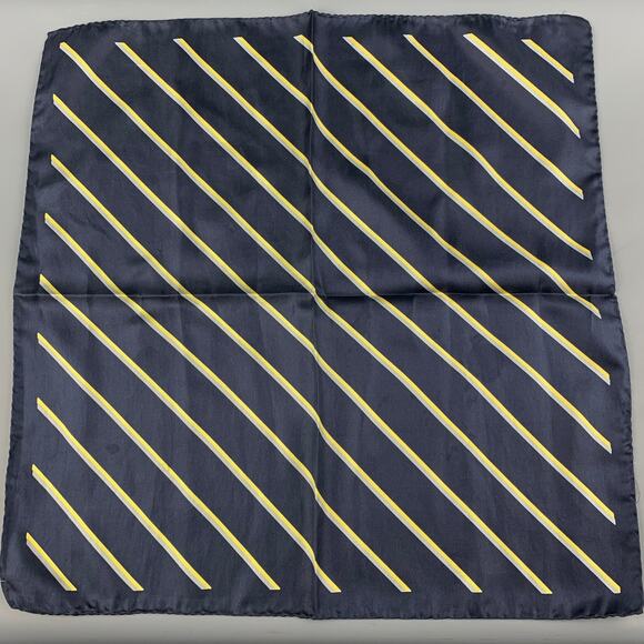 VINTAGE Navy Yellow Silk Pocket Square - Picture 1 of 3